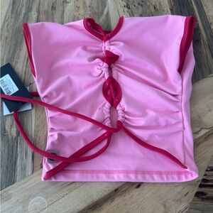 FIVE dance wear Trendsetter top. Pink and Red Ruched Crop Top